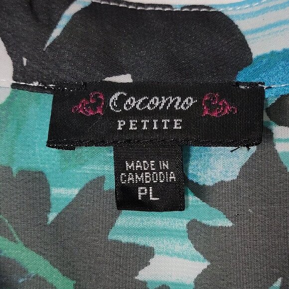 Cocomo Womens Blue Floral Striped Artsy 3/4 Sleeves Sheer Top Petite Large - Picture 9 of 9